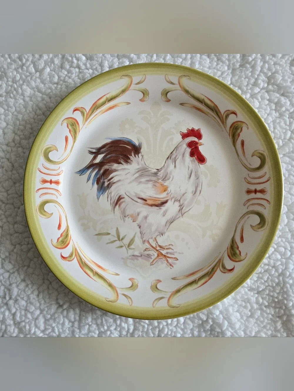 Pier 1 Imports Set/4 Rooster Plates Ironstone Salad Dessert Farmhouse 8.25